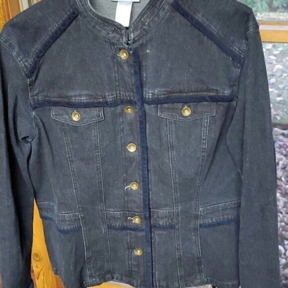 Jones New York Sport Stretch Blue Velvet Button Blue Jean Sz XL Jacket w Pocket - Picture 3 of 9